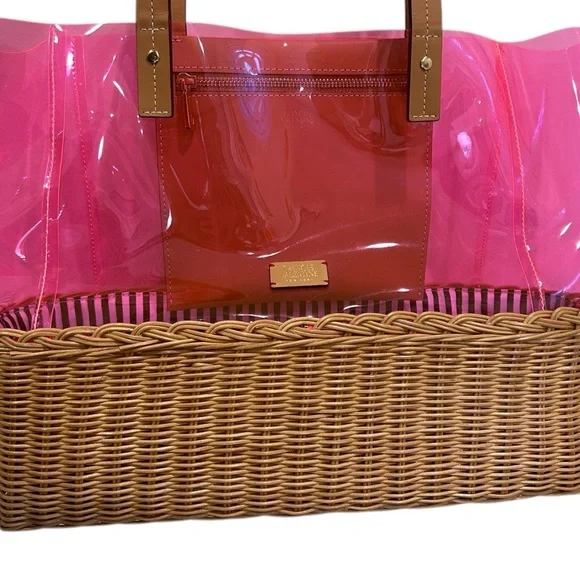 Frances Valentine “Margaret” Wicker PVC Large Tote Shoulder Bag Hot Pink NWOT - Picture 10 of 12